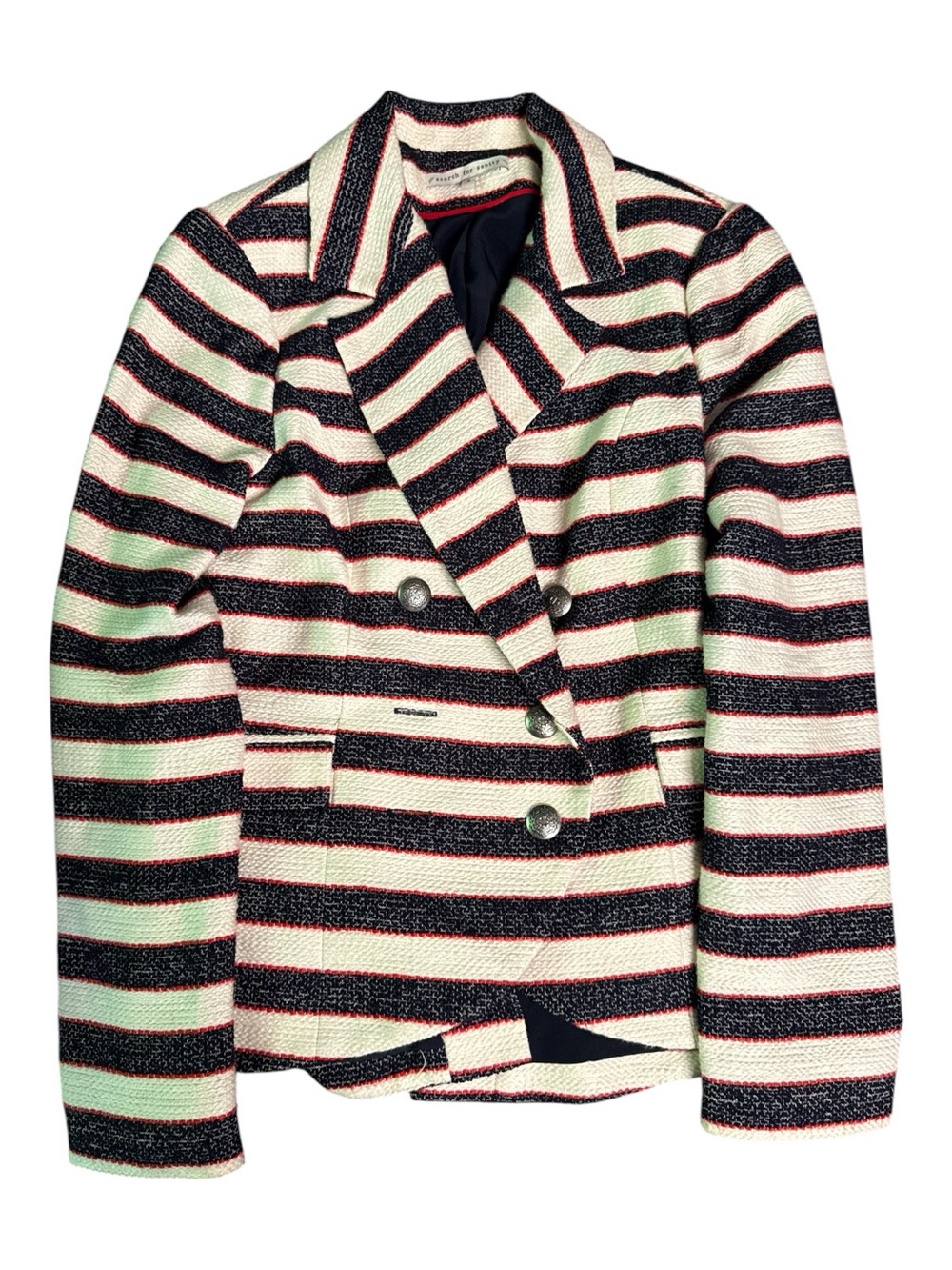 Search for Sanity Striped Double-Breasted Tweed Blazer Jacket - Navy, White, Red